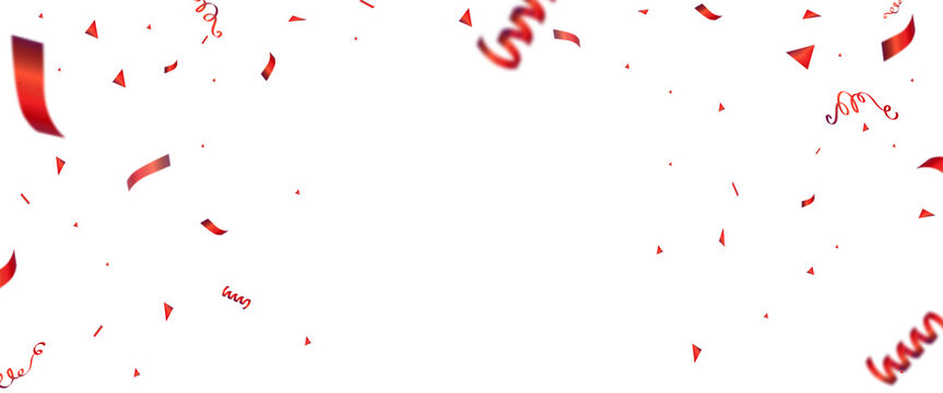 PNG. Red gold confetti ribbons on transparent background. Celebration background party decoration frame template . luxury greeting rich card. Festive design