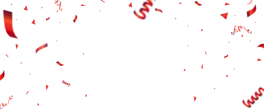 PNG. Red gold confetti ribbons on transparent background. Celebration background party decoration frame template . luxury greeting rich card. Festive design