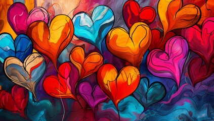 many colorful hearts woven together are in a painting Generative AI