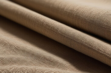 Natural fabric from organic flax and cotton in rolls. Closeup.