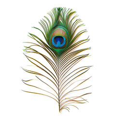 Majestic peacock feather isolated on white background
