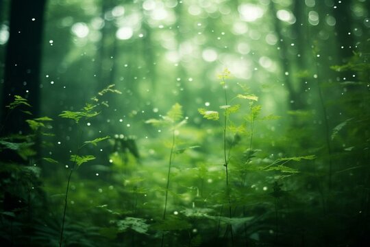 Blurred green forest foliage. Generative AI © Beatriz