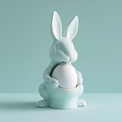Obraz premium egg holder with white egg on turquoise background in the studio