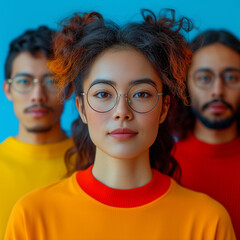 Obraz premium Trio of Young Visionaries in Vibrant Hues Ai generated
