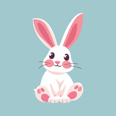 Hand Drawn Cute Bunny isolated on blue background. Print design rabbit. Children Print on t-shirt