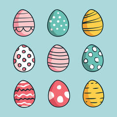 Set of easter eggs flat design on soft color background
