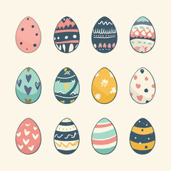 Set of easter eggs flat design on soft color background