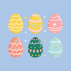 Set of easter eggs flat design on soft color background