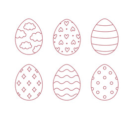 Outline Easter eggs. Coloring book. Happy Easter. Hand drawn vector illustration