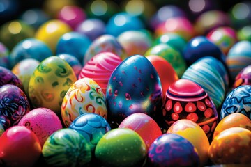 Fototapeta na wymiar Radiant Easter Greeting Card: Vibrantly Decorated Design to Convey Joyful Wishes