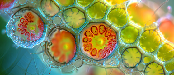 Abstract biology , microscopic view of organic substance, microorganism or cells, macro. Microbiology concept. Scientific background.