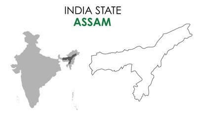 Assam map of Indian state. Assam map vector illustration. Assam vector map on white background - obrazy, fototapety, plakaty