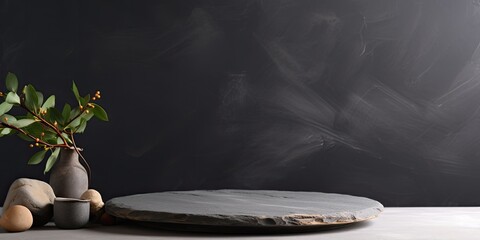 Using a stone table and grey wall as a background for displaying products.