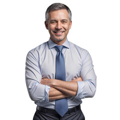 portrait of a middle age smiling businessman, arm crossed, confident, transparent background