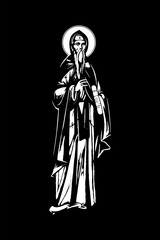Fototapeta na wymiar Traditional orthodox image of Saint Prochor Pecersky (Pecers'k). Christian antique illustration black and white in Byzantine style