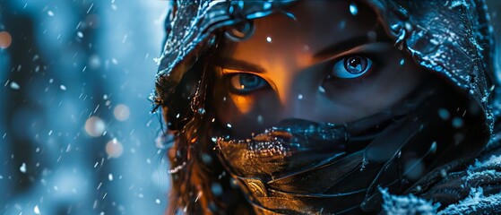 Enchanted Winter Woods, Beautiful Female Archer in the Snow, generative ai - obrazy, fototapety, plakaty