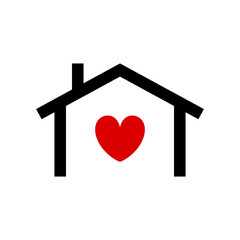 House with heart icon. Colored silhouette. Front view. Vector simple flat graphic illustration. Isolated object on a white background. Isolate.