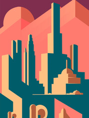 Modern cityscape with skyscrapers. Vector illustration in flat style for designing illustrations and backgrounds in urban style.
