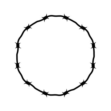 Round barbed wire icon. Black silhouette. Front view. Vector simple flat graphic illustration. Isolated object on a white background. Isolate.