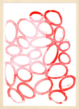Weiß überdruckte rote ovale organische Formen Schablonendruck