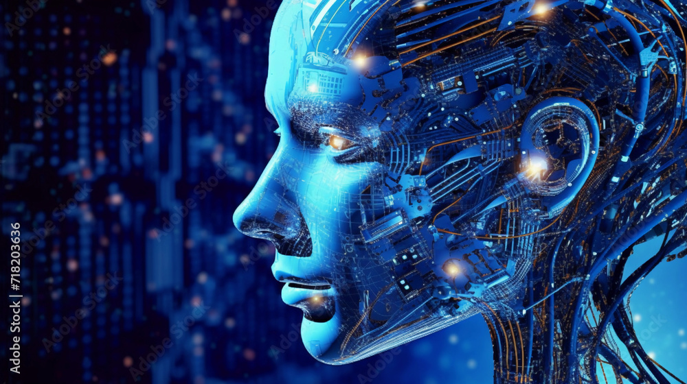 Poster futuristic robot with artificial intelligence cyber technology