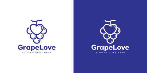 Creative Grape Love Logo. Modern Grapes with Linear Outline Style. Winery Logo Icon Symbol Vector Design Template.