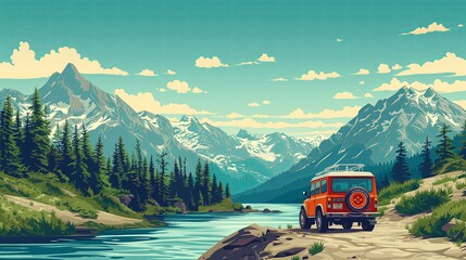 Alpine Expedition Escape - Travel Poster Style - Digital Art