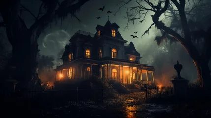 Tuinposter Haunted House with Dark Horror Atmosphere. Neural network AI generated art © mehaniq41