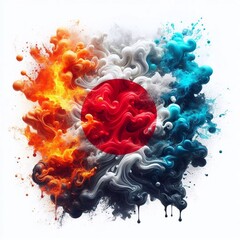 Japan flag what Splash of water and flame. AI generated illustration