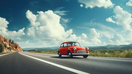 Obraz premium red car on an asphalt road, showcasing the thrill of a summer road trip.
