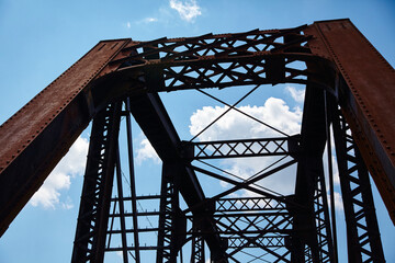Rusted Industrial Bridge Against Blue Sky, Abandoned Ohio Train Tracks