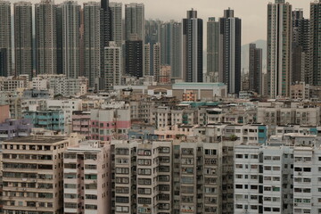 A crowded city, a dense cluster of building, closely packed city