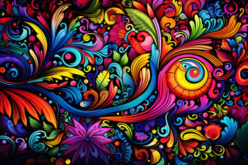 doodle art full colored vivid colors pattern - obrazy, fototapety, plakaty