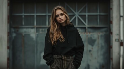 Fototapeta premium Medium photo cute young caucasian woman with smile on face looking into distance against backdrop with space for text. 
