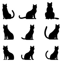 Cat black silhouette collection. Kitty silhouette set. Cat vector illustration