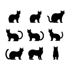 Cat black silhouette collection. Kitty silhouette set. Cat vector illustration