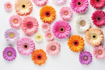  a bunch of different colored flowers on a white surface with one flower in the middle of the picture and the second flower in the middle of the picture in the middle of the picture.