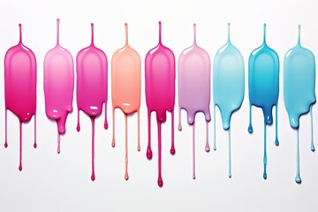 Colorful acrylic paint dripping with liquid drops and abstract liquid ink splash background