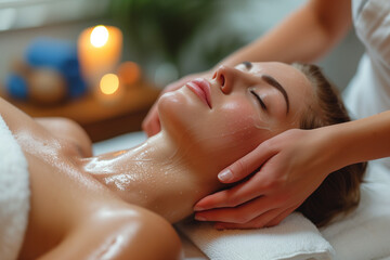 Obraz na płótnie Canvas Tranquil woman at a massage session