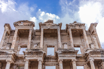 Façade of the Library of Celsus, Ephesus (Turkey). Ancient Roman library with Greek influence.
