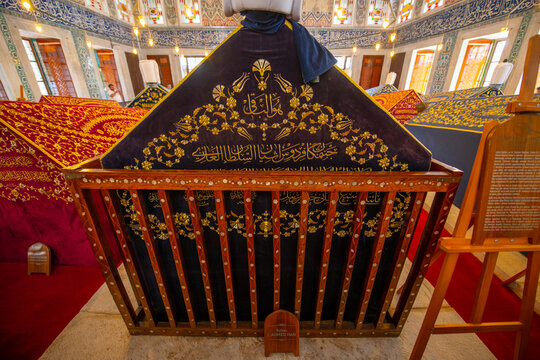 Sultan Ahmet I tomb interior at Blue Mosque religion complex (kulliye) in Sultanahmet in historic city of Istanbul, Turkey. Historic Istanbul is a UNESCO World Heritage Site. 