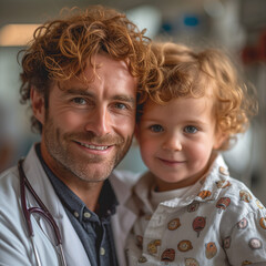 Doctor with a child in hospital. Paediatric medicine image