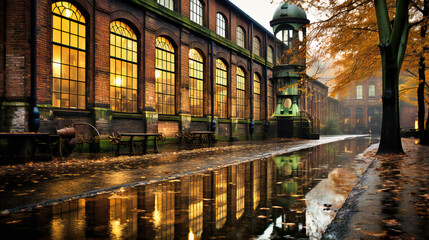 Tranquil River Scene with Reflective Water and Timeless European Architectural Beauty