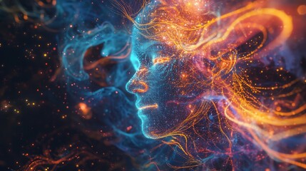 Fototapeta premium Womans Face Surrounded by Colorful Lights