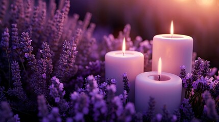 Lavender Dreamscape with Soft Candlelight Serenity 