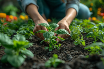 Person gardening bio healthy plants and food