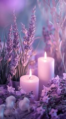 Lavender Dreamscape with Soft Candlelight Serenity 