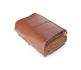 Piece of tasty chocolate bar with nougat isolated on white