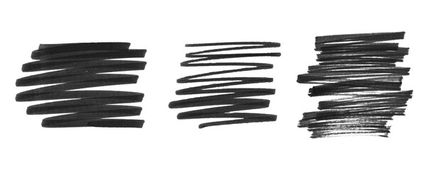 black marker scribbles, set of Isolated hand drawn doodle elements in png for highlighting text and images, for create a retro vintage style 