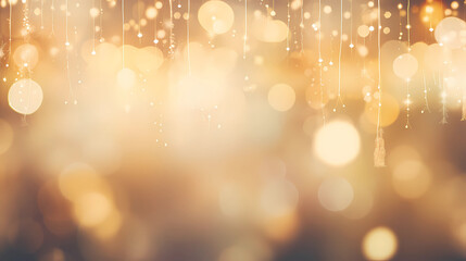 Abstract cream background with blurry festival lights and outdoor celebration bokeh